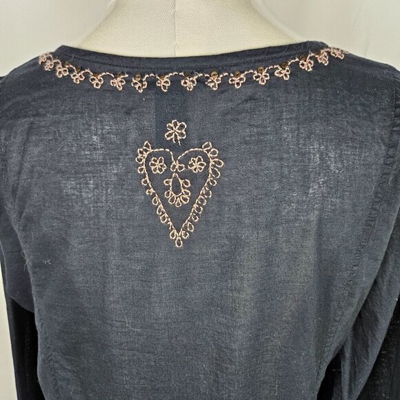 Lucky Brand  Black Embroidered Tunic Dress Medium Cotton Whimsigoth Boho Cottage - Picture 5 of 10